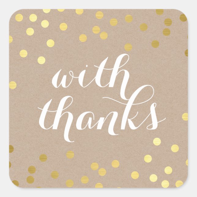 CUTE WITH THANKS SEAL modern gold confetti kraft (Front)