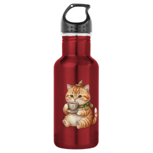 Cute Wizard Cat Drinking Tea Vintage Watercolor Ar 532 Ml Water Bottle