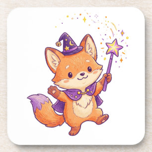 Cute Wizard Fox Casting Magic Spell Halloween Colo Coaster
