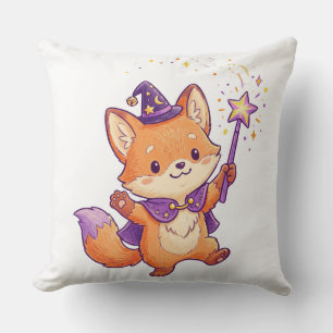 Cute Wizard Fox Casting Magic Spell Halloween Colo Cushion