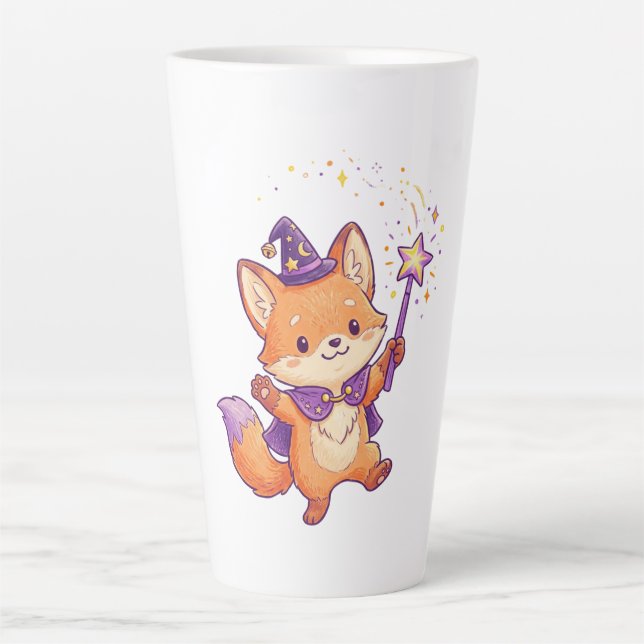 Cute Wizard Fox Casting Magic Spell Halloween Colo Latte Mug (Front)