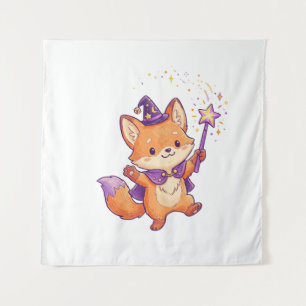 Cute Wizard Fox Casting Magic Spell Halloween Colo Tapestry