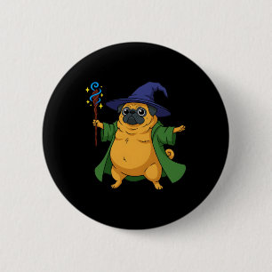 Cute Wizard Pug Dog Holding A Magic Staff 6 Cm Round Badge