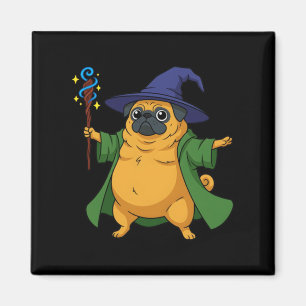 Cute Wizard Pug Dog Holding A Magic Staff Magnet