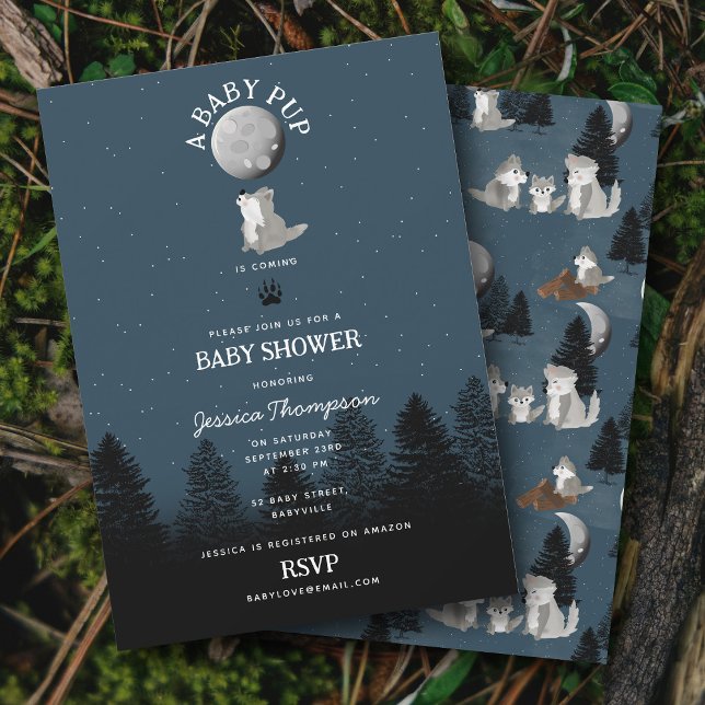 Cute Wolf Baby Pup and Mom Woodland Baby Shower Invitation (Cute Wolf Baby Pup and Mom Woodland Baby Shower Invitation)