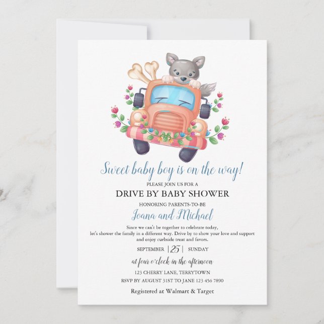 Cute Wolf Boy Baby Shower Drive Through   Invitation (Front)