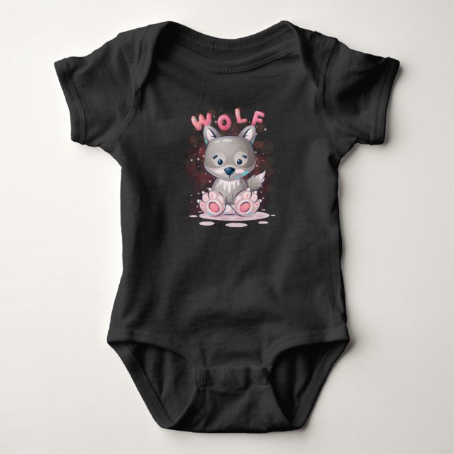Cute wolf Cartoon  Baby Bodysuit (Front)
