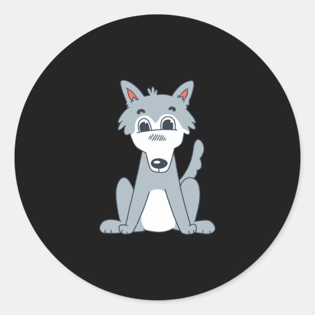 Cute wolf classic round sticker (Front)