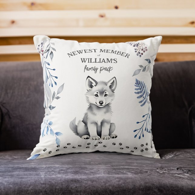 Cute wolf cub baby shower baby gifts personalised  cushion (Cute wolf cub baby shower baby gifts personalized name throw pillow wolf themed nursery decor )