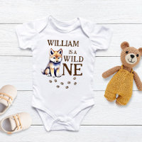Cute wolf cub wild one woodlands birthday party