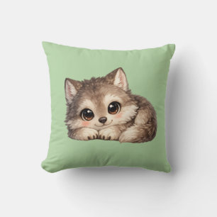 Cute Wolf Cub with Big Eyes Relaxing Woodland Anim Cushion