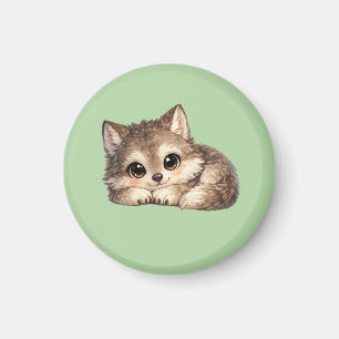 Cute Wolf Cub with Big Eyes Relaxing Woodland Anim Magnet