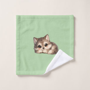 Cute Wolf Cub with Big Eyes Relaxing Woodland Anim Wash Cloth