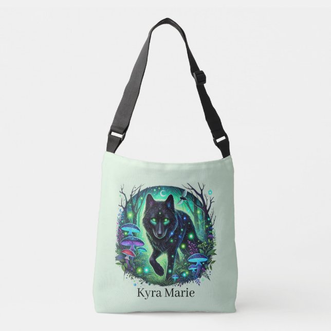 Cute wolf lovers add name  crossbody bag (Front)
