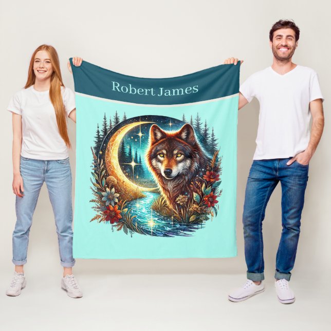 Cute wolf lovers add name  fleece blanket (In Situ)