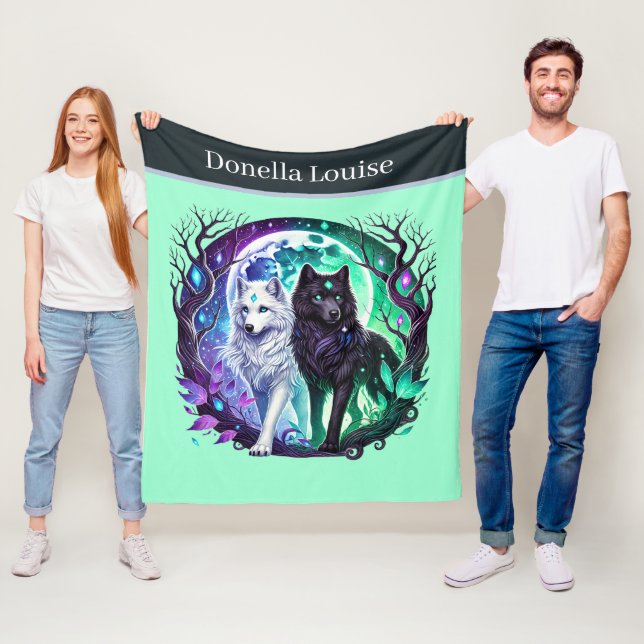 Cute wolf lovers add name  fleece blanket (In Situ)