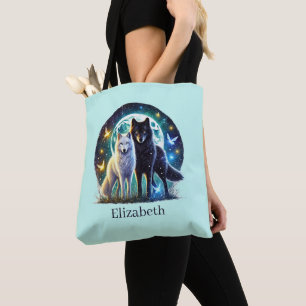 Cute wolf lovers add name tote bag