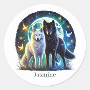 Cute wolf lovers animal customisable  classic round sticker