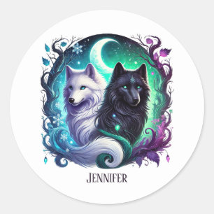 Cute wolf lovers customisable  classic round sticker