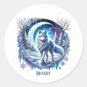 Cute wolf lovers customisable classic round sticker