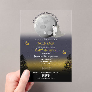 Cute Wolf Pack Woodland Moon Howling Baby Shower Acrylic Invitations