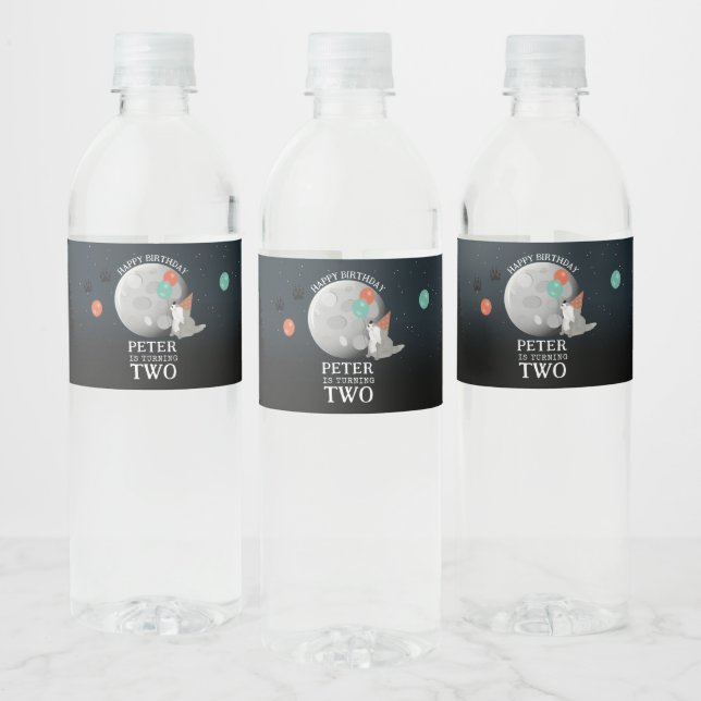 Cute Wolf Pack Woodland Moon Howling Birthday Water Bottle Label (Bottles)