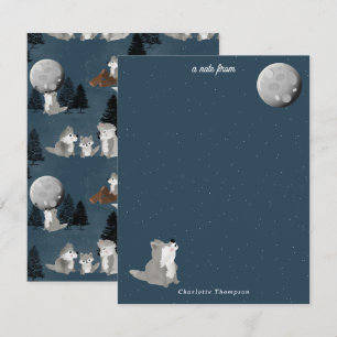 Cute Wolf Pack Woodland Night Sky Moon Kids Card