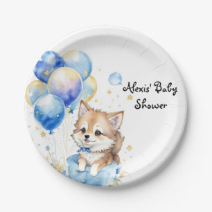 Cute Wolf Pup Boy Baby Shower Paper Plate