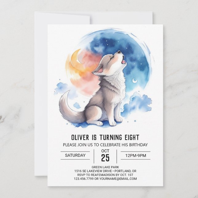 Cute Wolf Pup Editable Birthday Invitation (Front)