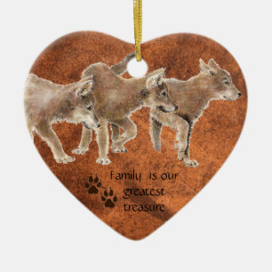 Cute Wolf pups - Family is our greatest Treasure Ceramic Ornament