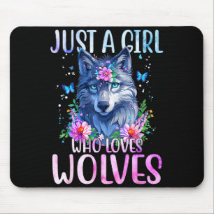 Cute Wolf Shirt Just A Girl Who Loves Wolves Butte Mouse Pad
