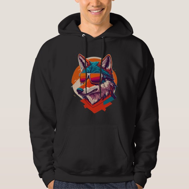 CUTE WOLF WEARING SUNGLASS. HOODIE (Front)