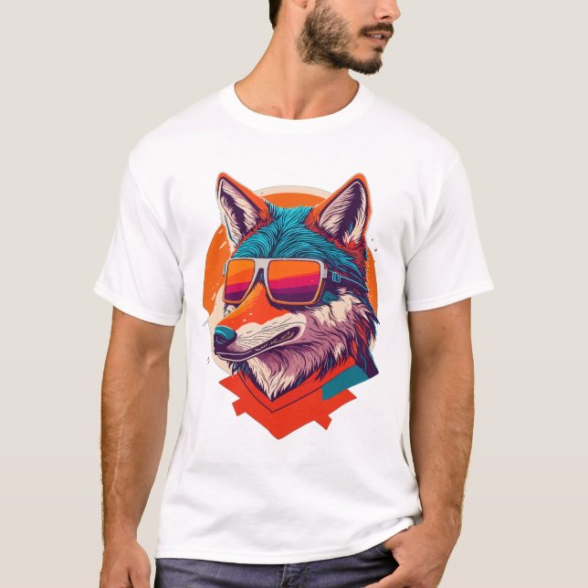 CUTE WOLF WEARING SUNGLASS. T-Shirt (Front)