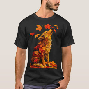 Cute Wolf With Fall Leaves Forest Animal Autumn Ae T-Shirt