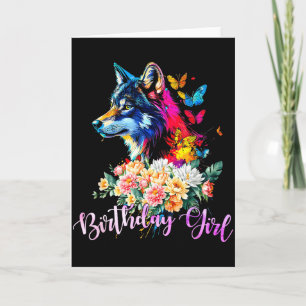 Cute Wolf With Flowers For The Birthday Girl Women Card