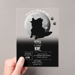 Cute Wolf Woodland Moon Howling Kids Birthday Acrylic Invitations