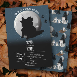 Cute Wolf Woodland Moon Howling Kids Birthday Invitation