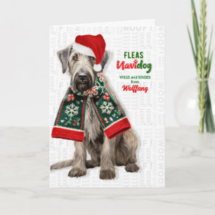Cute Wolfhound Dog Funny Fleas Navidog with Name Holiday Card