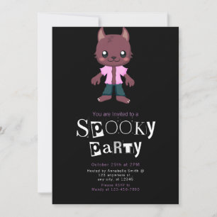 Cute Wolfman Modern Minimalist Halloween Invitation
