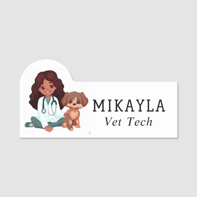 Cute Woman and Puppy  Name Tag (Front)