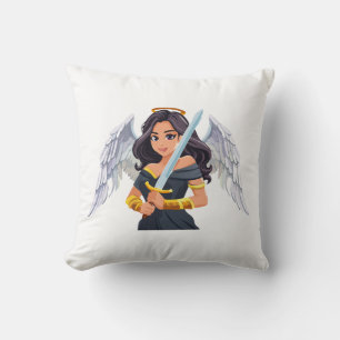Cute woman Angel's with open wings and sword Cushion