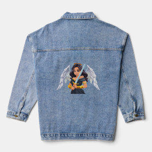 Cute woman Angel's with open wings and sword Denim Jacket