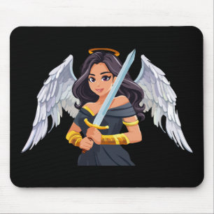 Cute woman Angel's with open wings and sword Mouse Pad