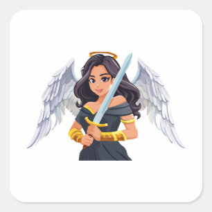 Cute woman Angel's with open wings and sword Square Sticker
