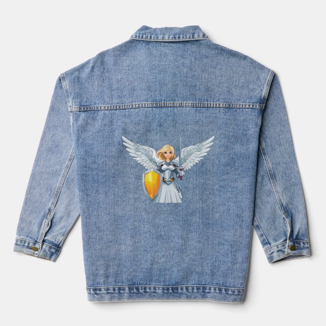 Cute woman Angel's with open wings Denim Jacket (Back)
