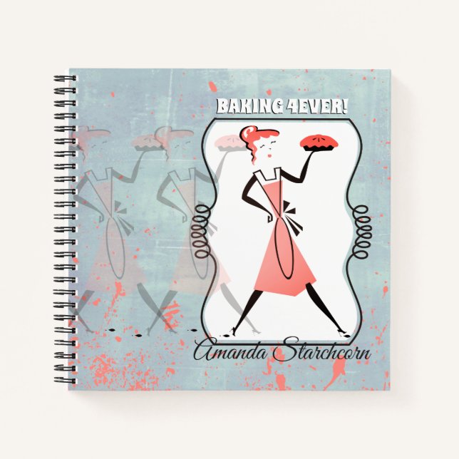 Cute woman baking pie personalised cookbook recipe notebook (Front)