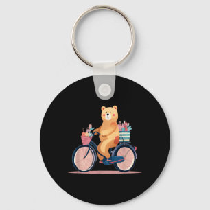 Cute Woman Bike with Funny Teddy Bear Graphic Key Ring