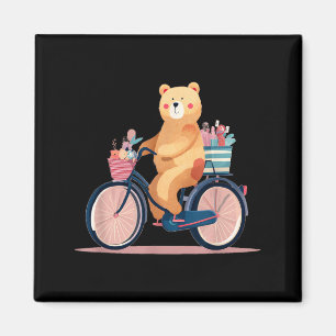 Cute Woman Bike with Funny Teddy Bear Graphic Magnet