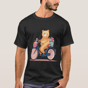 Cute Woman Bike with Funny Teddy Bear Graphic T-Shirt