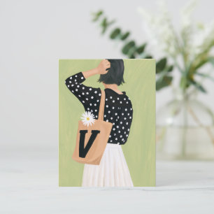 Cute Woman in Black and White Polka Dots Postcard